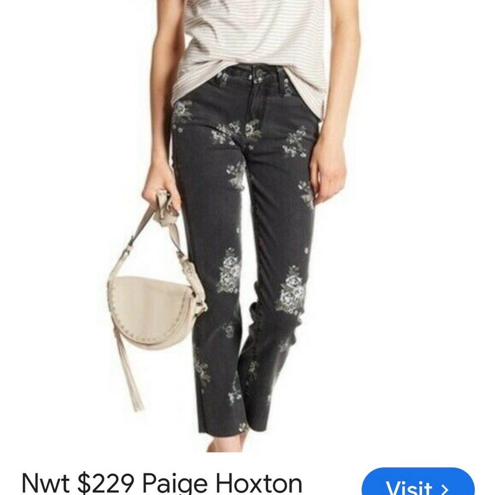 Paige Women's Embroidered Gray Floral Straight-Leg Jeans